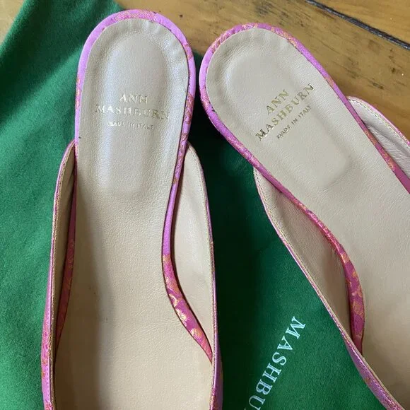 Ann Mashburn Pink and Orange Jacquard Floral Flats with Mule Buckle - Picture 4 of 8